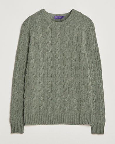 Men | Cashmere sweaters | Ralph Lauren Purple Label | Cashmere Cable Crew Neck Sweater Sea Spray