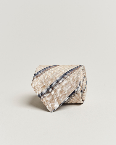 Men | Ties | Amanda Christensen | Silk/Linen Striped 8cm Tie Natural