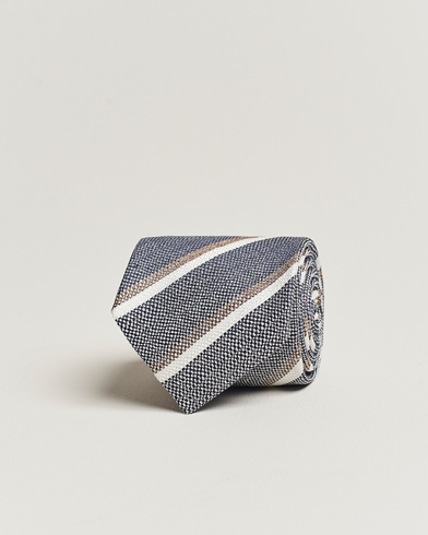 Men |  | Amanda Christensen | Silk/Linen Striped 8cm Tie Navy