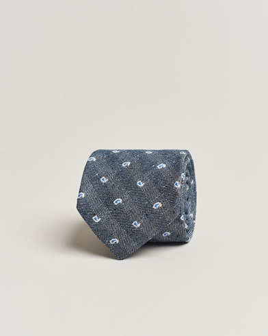 Men |  | Amanda Christensen | Silk/Linen/Cotton Paisley 8cm Tie Navy