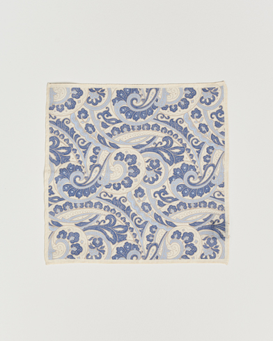 Men | Pocket Squares | Amanda Christensen | Linen Printed Large Paisley Pocket Square Cream