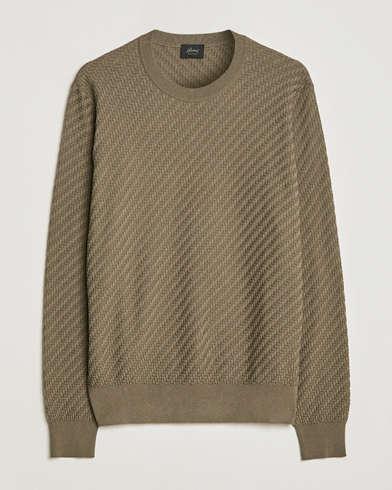 Men | Knitted Jumpers | Brioni | Basket Stitch Crew Neck Sweater Olive