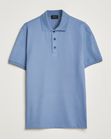 Men | Short Sleeve Polo Shirts | Brioni | Mercerized Cotton Piquet Light Blue