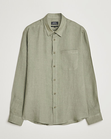 Men | A.P.C. | A.P.C. | Cassel Linen Shirt Light Olive