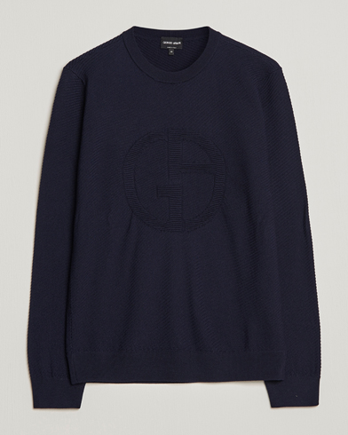 Men | Sweaters & Knitwear | Giorgio Armani | Diagonal Logo Pullover Navy