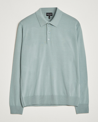 Men | Knitted Polo Shirts | Giorgio Armani | Long Sleeve Knitted Polo Light Grey
