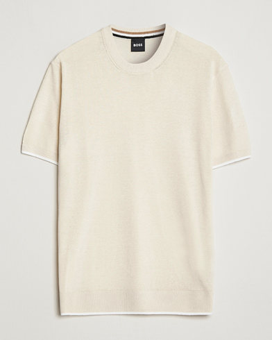 Men |  | BOSS BLACK | Giacco Knitted Crew Neck T-Shirt Open White