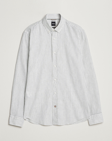 Men | Casual Shirts | BOSS BLACK | Hal Cotton/Linen Striped Shirt Open Green