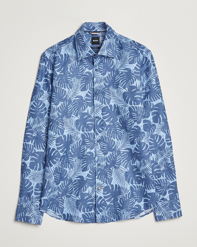 Men | Casual Shirts | BOSS BLACK | Hal Cotton/Linen Flower Shirt Open Blue