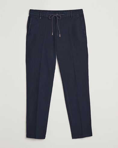Men | Drawstring Trousers | BOSS BLACK | Kane Cotton/Linen Drawstring Trousers Dark Blue