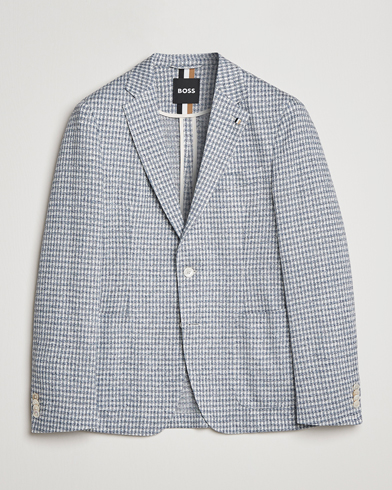Men | Linen Blazers | BOSS BLACK | Hanry Linen/Cotton Structured Blazer Open Blue