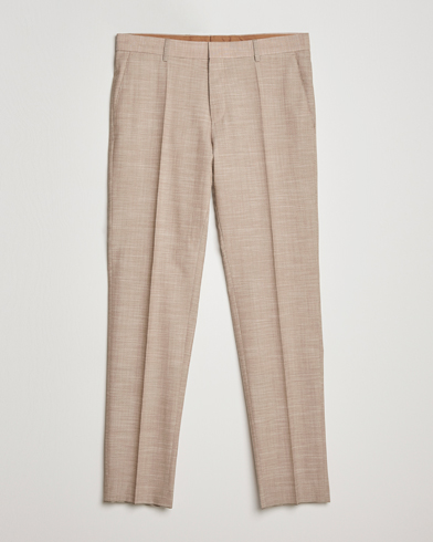 Men | Suit Trousers | BOSS BLACK | Genius Wool/Cotton Pleated Trousers Light Beige