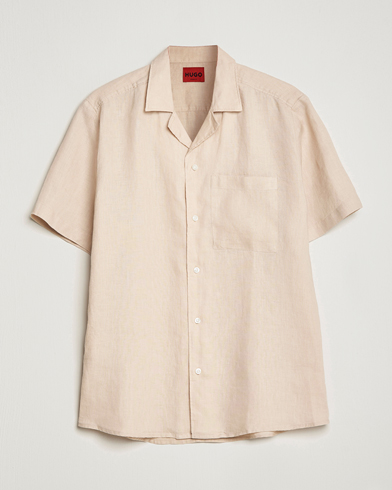 Men |  | HUGO | Ellino Linen Resort Collar Short Sleeve Shirt Beige