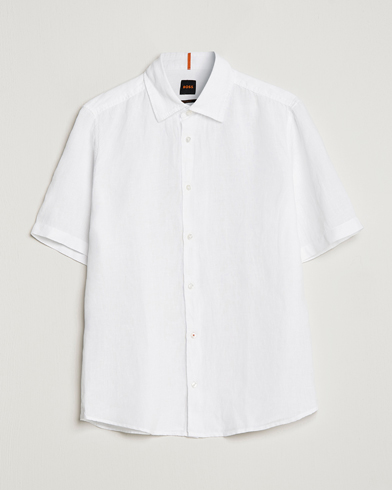 Men | Short Sleeve Shirts | BOSS Casual | Rash Linen Short Sleeve Shirt White