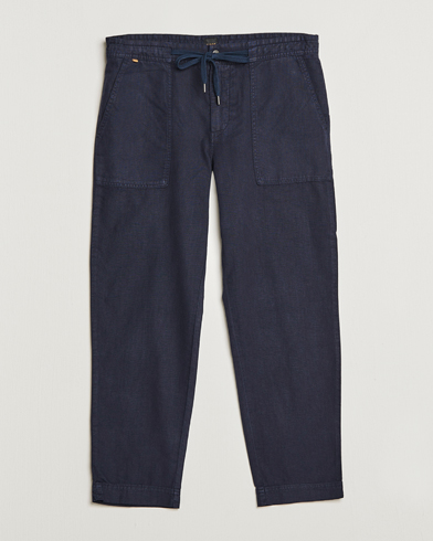 Men | Drawstring Trousers | BOSS ORANGE | Sisla Cotton/Linen Drawstring Pants Dark Blue