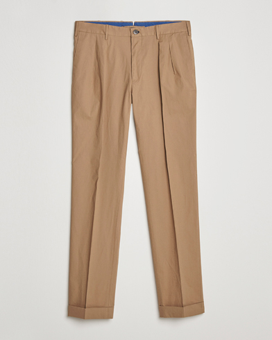 Men | Formal Trousers | Incotex | Carrot Fit Popelino Lightweight Cotton Trousers Khaki