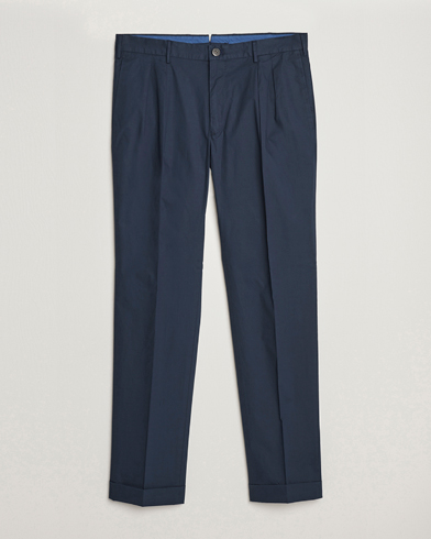 Men | Formal Trousers | Incotex | Carrot Fit Popelino Lightweight Cotton Trousers Navy