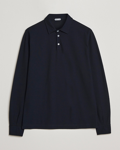 Men | Long Sleeve Polo Shirts | Zanone | Ice Cotton Long Sleeve Polo Navy