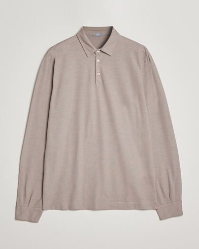 Men | Long Sleeve Polo Shirts | Zanone | Ice Cotton Long Sleeve Polo Beige