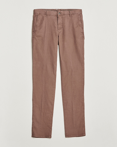 Men | Linen Trousers | Incotex | Slim Fit Cotton/Linen Slacks Brown