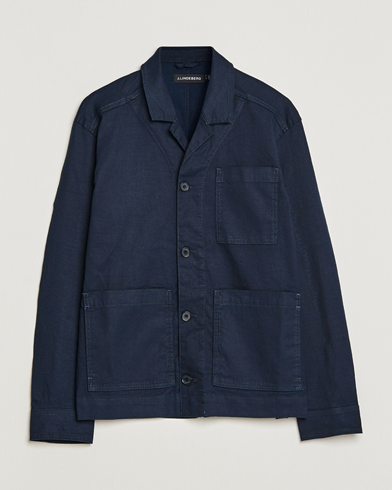 Men | Overshirts | J.Lindeberg | Errol Linen/Cotton Workwear Overshirt Navy