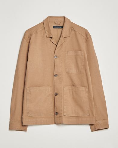 Men | Overshirts | J.Lindeberg | Errol Linen/Cotton Workwear Overshirt Tiger Brown