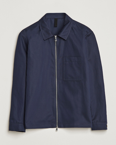 Men | Shirt Jackets | J.Lindeberg | Jason Cotton/Linen Stretch Zip Overshirt Navy
