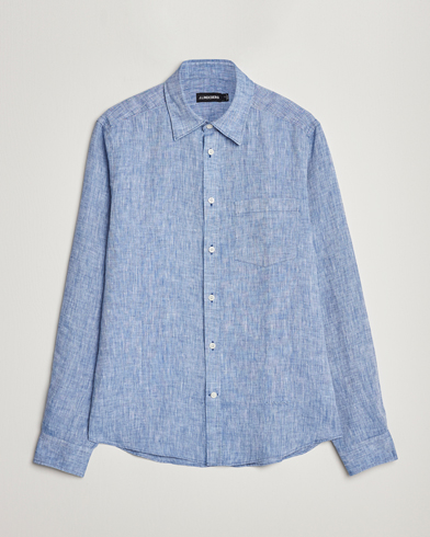 Men | Linen Shirts | J.Lindeberg | Slim Fit Linen Melange Shirt Lapis Blue