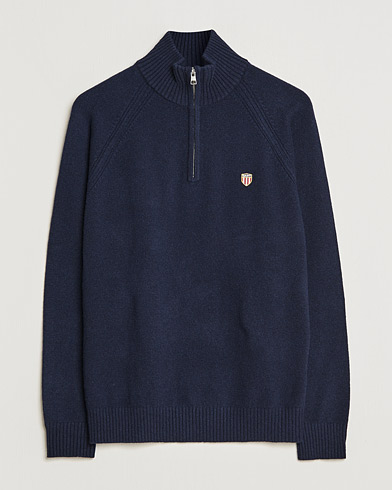 Men | Sweaters & Knitwear | GANT | Banner Shield Lambswool Half Zip Eavning Blue
