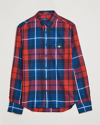 Men | Flannel Shirts | GANT | Regular Plaid Flannel Shirt Ruby Red