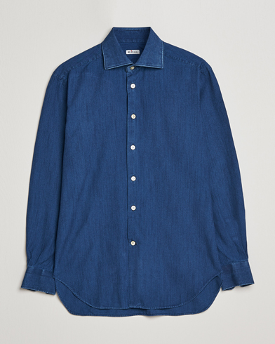 Men | Denim Shirts | Kiton | Denim Sport Shirt Indigo Blue