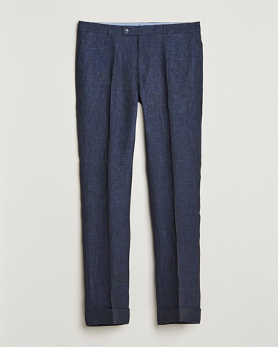 Men | Linen Trousers | Morris Heritage | Jack Linen Suit Trousers Navy