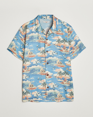 Men | Short Sleeve Shirts | Nudie Jeans | Arvid Printed Short Sleeve Shirt Hawaii Azure