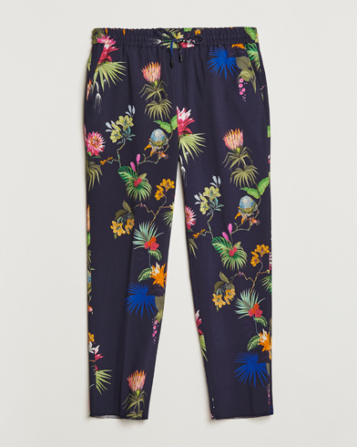 Men | Drawstring Trousers | Etro | Printed Casual Trousers Navy