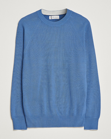 Men |  | Brunello Cucinelli | Rib Stitch Crew Neck Sweater Oxford Blue