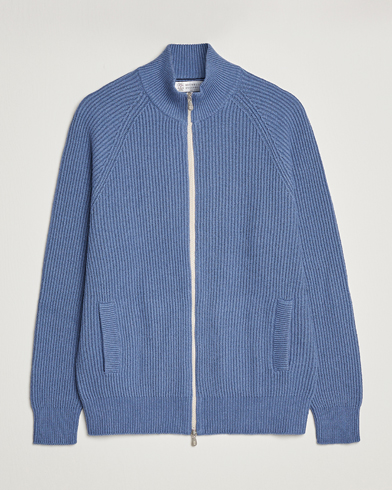 Men | Quiet Luxury | Brunello Cucinelli | Heavy Zip Sweater Oxford Blue