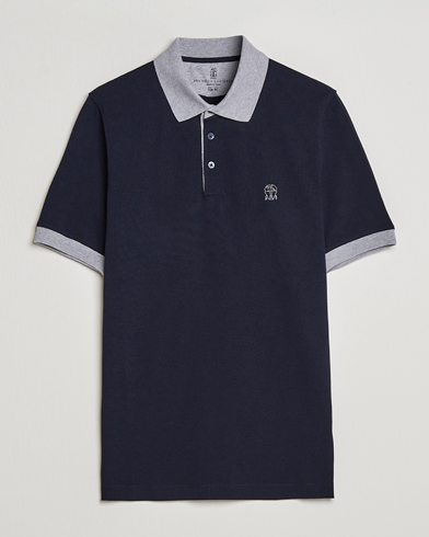 Men | Short Sleeve Polo Shirts | Brunello Cucinelli | Short Sleeve Polo Piquet Navy