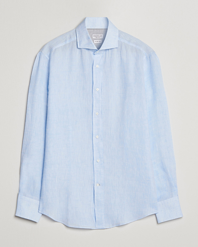 Men | The Linen Closet | Brunello Cucinelli | Slim Fit Linen Sport Shirt Light Blue
