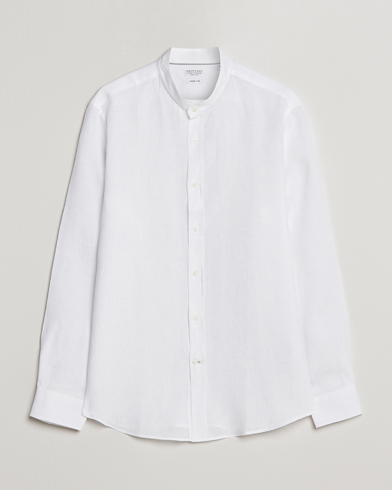Men | Linen Shirts | Brunello Cucinelli | Linen Guru Collar Shirt White