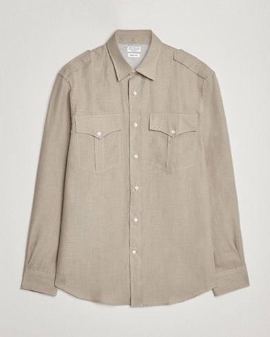 Men | Shirt Jackets | Brunello Cucinelli | Linen Canapa Safari Shirt Olive