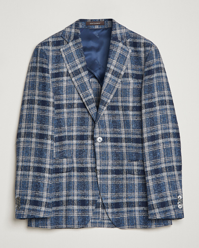 Men | The Linen Closet | Oscar Jacobson | Ferry Soft Checked Linen Blazer Blue