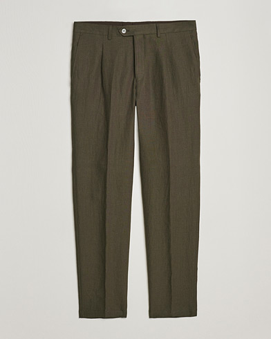 Men |  | Oscar Jacobson | Delon Linen Trousers Dark Green