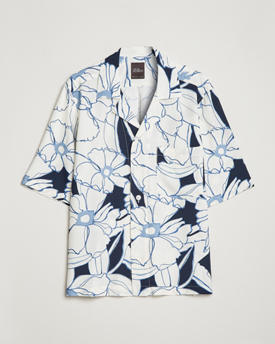 Men |  | Oscar Jacobson | Cuban Short Sleeve Flower Print Shirt White