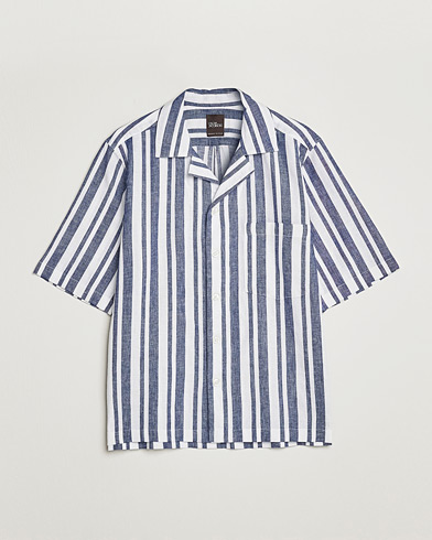 Men |  | Oscar Jacobson | Cuban Short Sleeve Riviera Stripe Shirt White