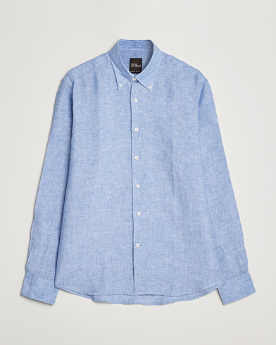  Regular Fit Button Down Linen Shirt Blue
