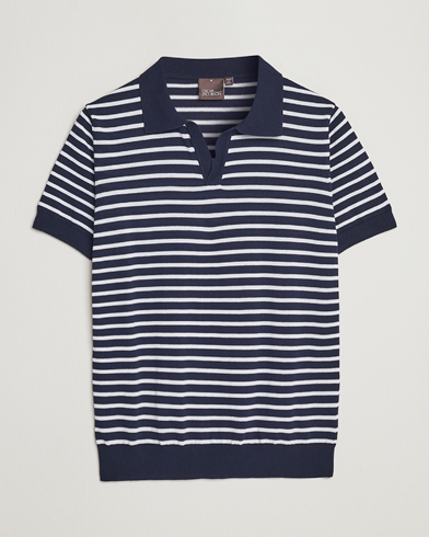 Men | Oscar Jacobson | Oscar Jacobson | Devon Short Sleeve Striped Cotton Polo White/Blue