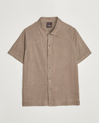 Men | Short Sleeve Shirts | Oscar Jacobson | Albin Short Sleeve Linen Polo Taupe