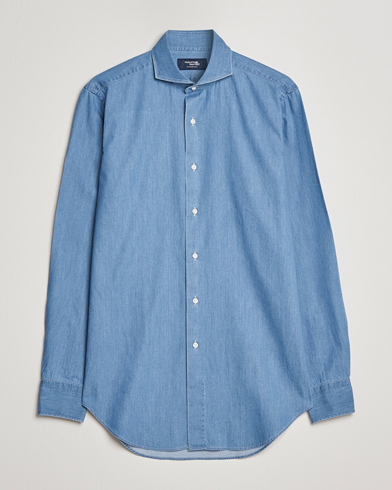 Men | Denim Shirts | Kamakura Shirts | Slim Fit Denim Shirt Light Indigo