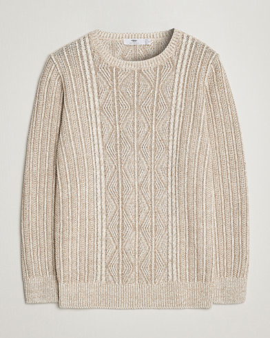Men | Sweaters & Knitwear | Inis Meáin | Patented Aran Knitted Linen Crew Neck Beige