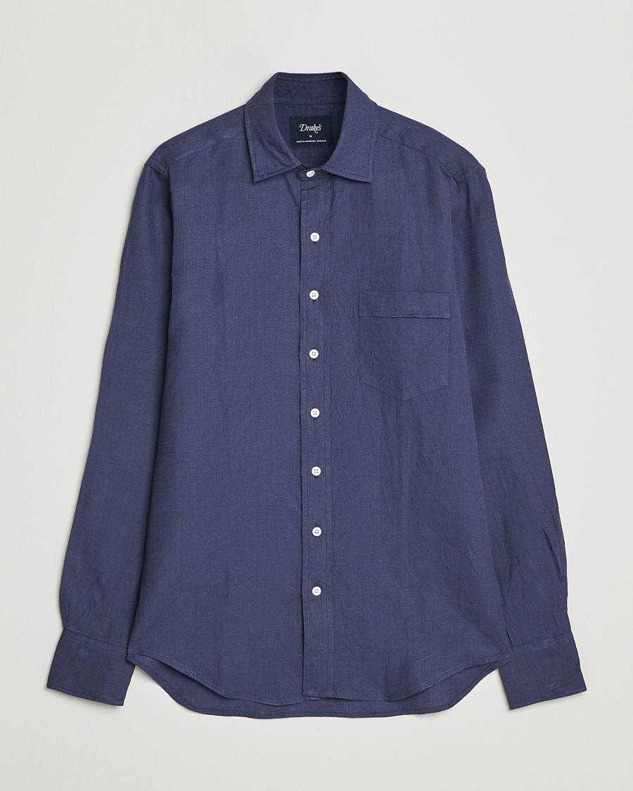 Drake's Linen Summer Shirt Navy – Blue